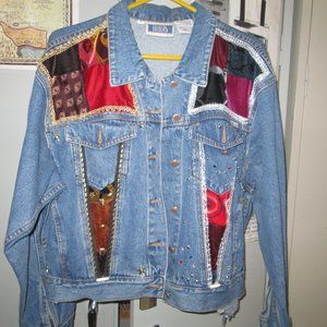 Denim Jacket, Custom Hand Appliqued, Size L, New